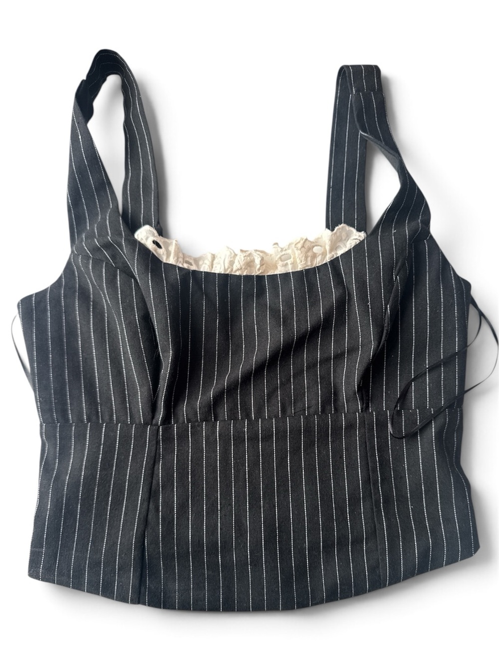 Lace-Trim Pinstripe Black Cropped Camisole